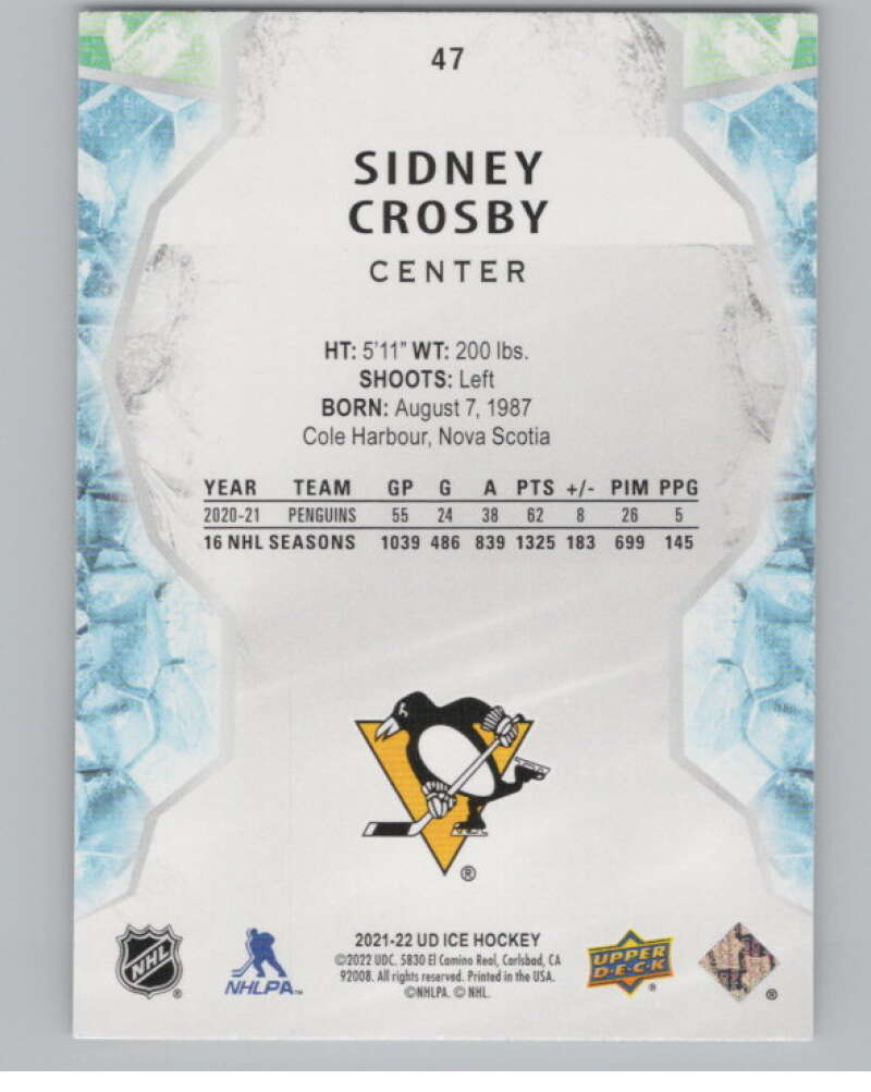 2021-22 Upper Deck Ice #47 Sidney Crosby  Pittsburgh Penguins  V100180 Image 2