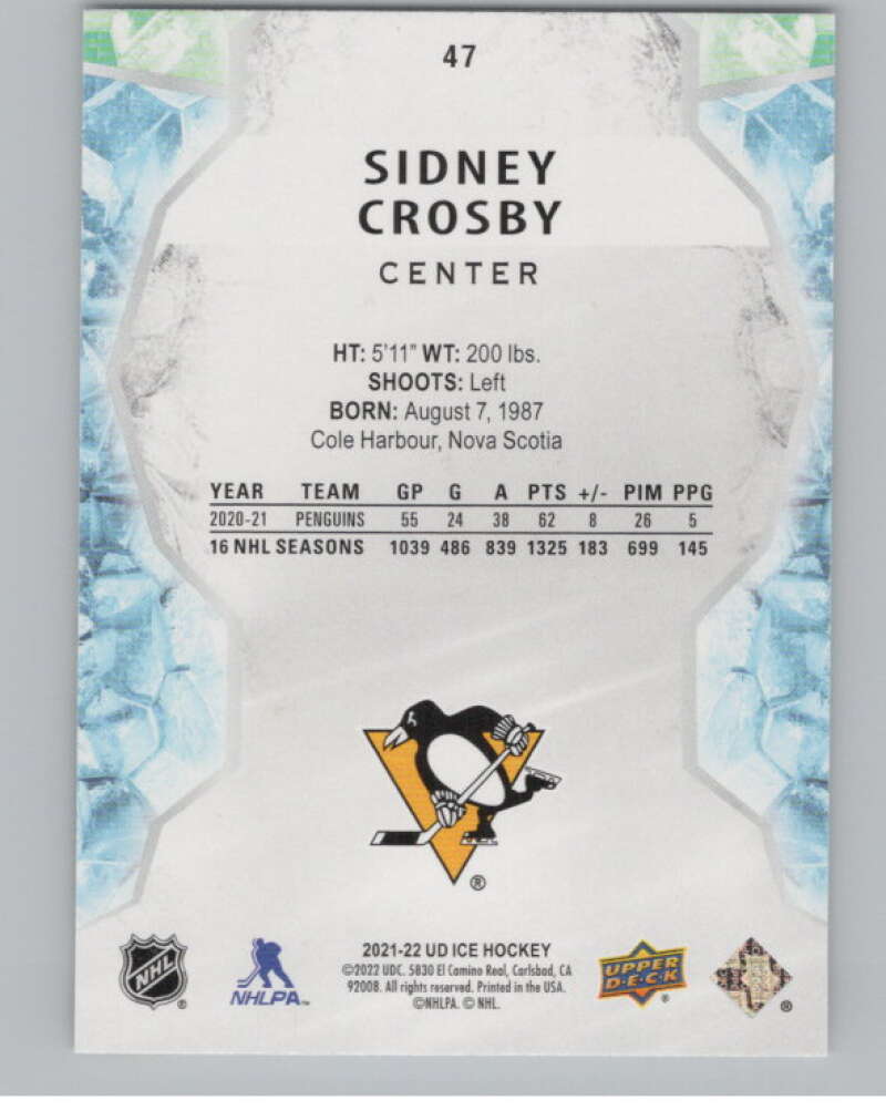 2021-22 Upper Deck Ice #47 Sidney Crosby  Pittsburgh Penguins  V100181 Image 2