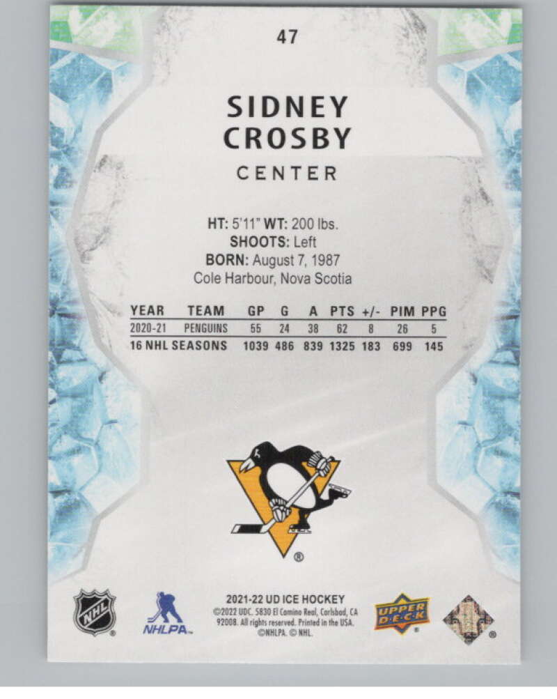 2021-22 Upper Deck Ice #47 Sidney Crosby  Pittsburgh Penguins  V100182 Image 2