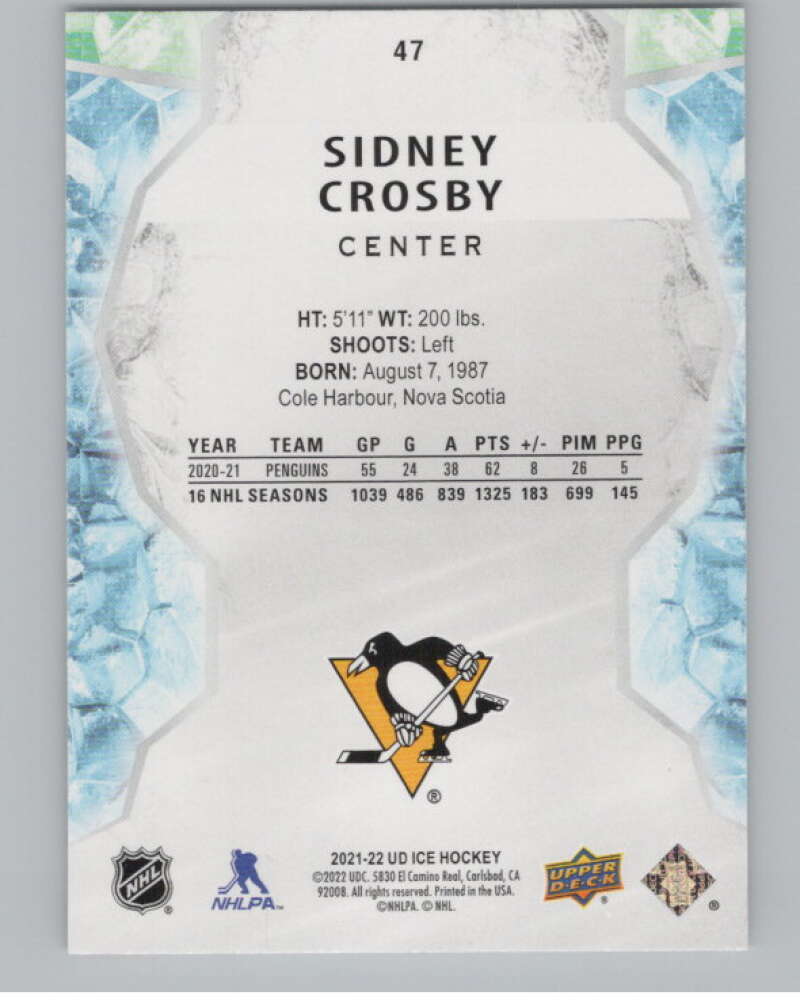 2021-22 Upper Deck Ice #47 Sidney Crosby  Pittsburgh Penguins  V100184 Image 2