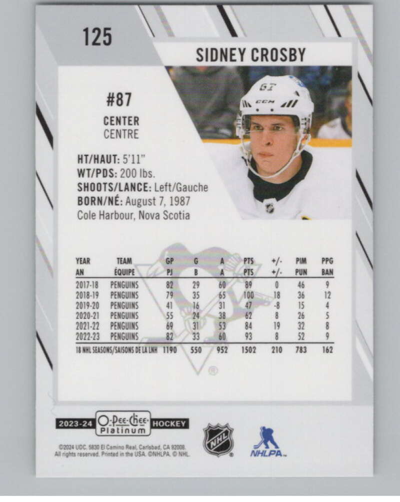 2023-24 O-Pee-Chee Platinum #125 Sidney Crosby  Pittsburgh Penguins  V100209 Image 2