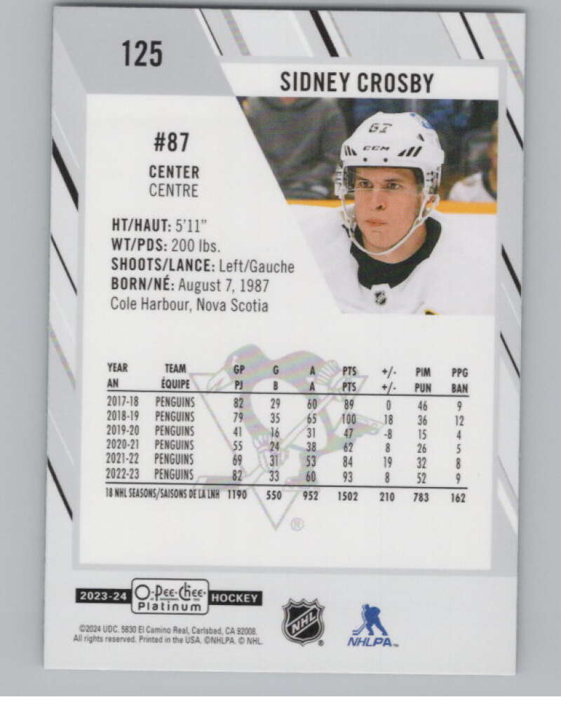 2023-24 O-Pee-Chee Platinum #125 Sidney Crosby  Pittsburgh Penguins  V100211 Image 2