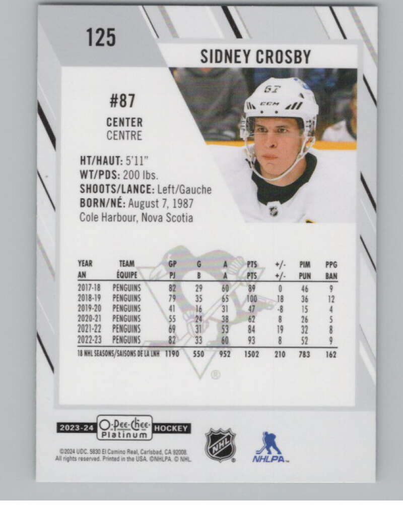 2023-24 O-Pee-Chee Platinum #125 Sidney Crosby  Pittsburgh Penguins  V100213 Image 2