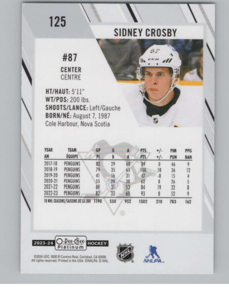 2023-24 O-Pee-Chee Platinum #125 Sidney Crosby  Pittsburgh Penguins  V100214 Image 2