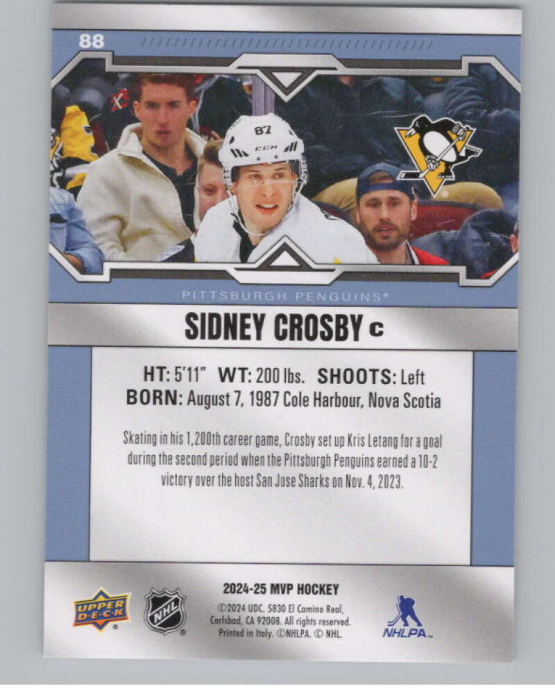 2024-25 Upper Deck MVP #88 Sidney Crosby  Pittsburgh Penguins  V100217 Image 2