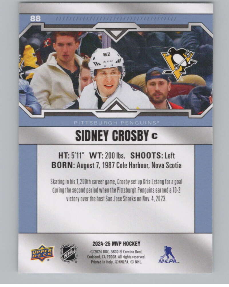 2024-25 Upper Deck MVP #88 Sidney Crosby  Pittsburgh Penguins  V100218 Image 2