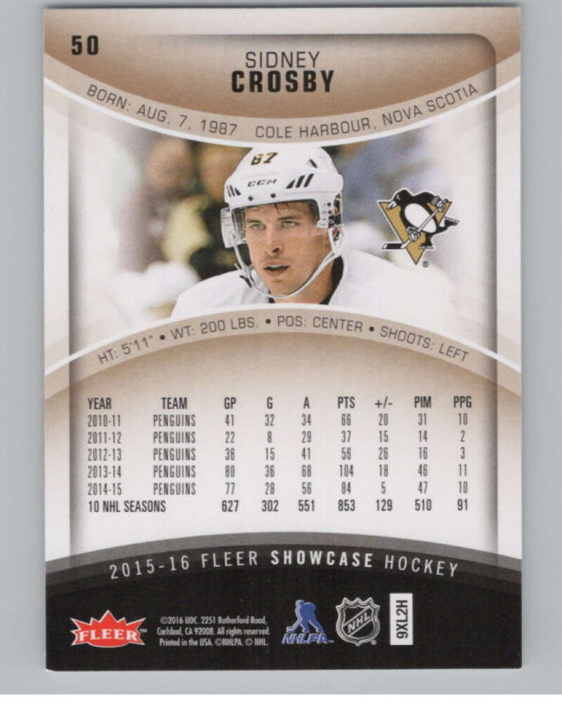 2015-16 Fleer Showcase #50 Sidney Crosby  Pittsburgh Penguins  V100221 Image 2