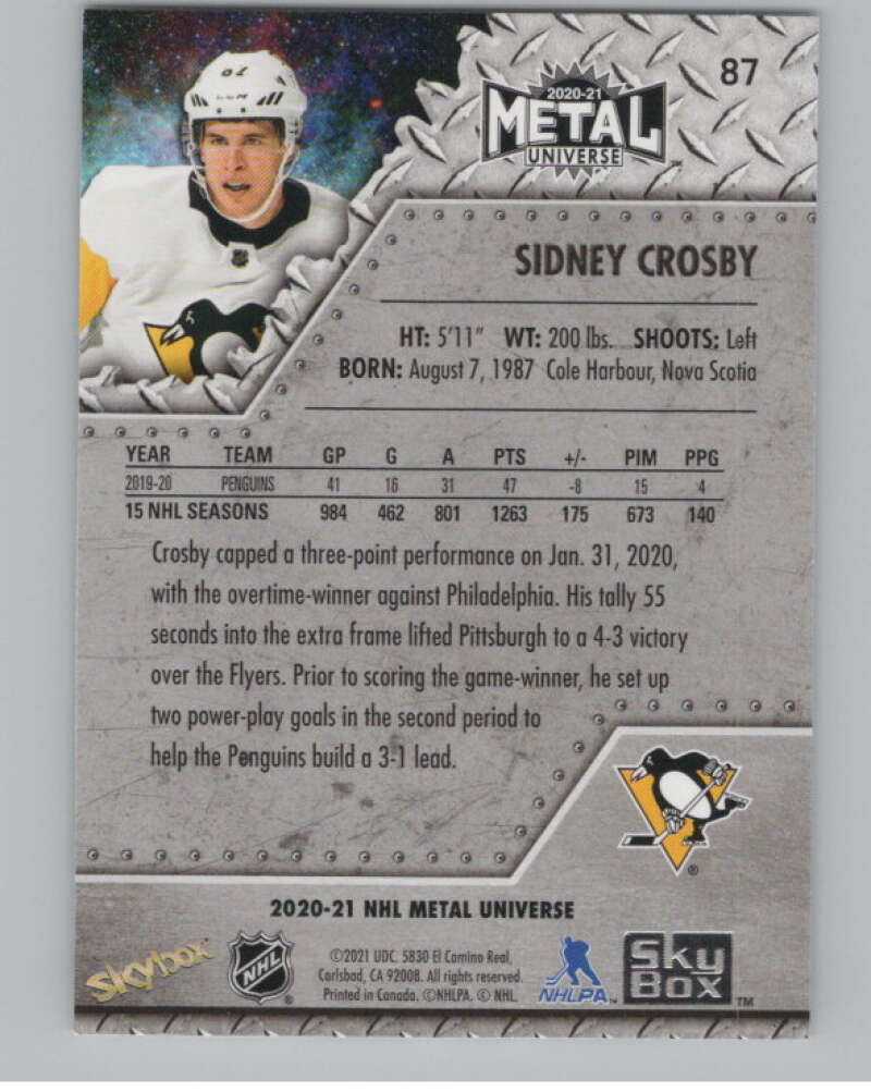 2020-21 Skybox Metal Universe #87 Sidney Crosby  Pittsburgh Penguins  V100223 Image 2