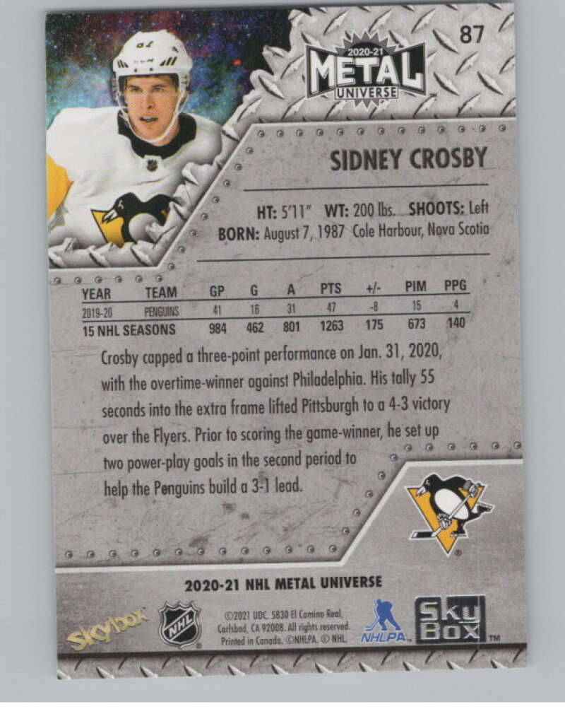 2020-21 Skybox Metal Universe #87 Sidney Crosby  Pittsburgh Penguins  V100226 Image 2