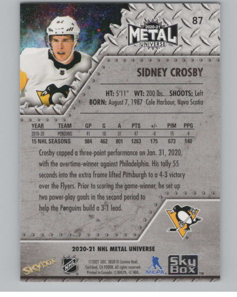 2020-21 Skybox Metal Universe #87 Sidney Crosby  Pittsburgh Penguins  V100227 Image 2