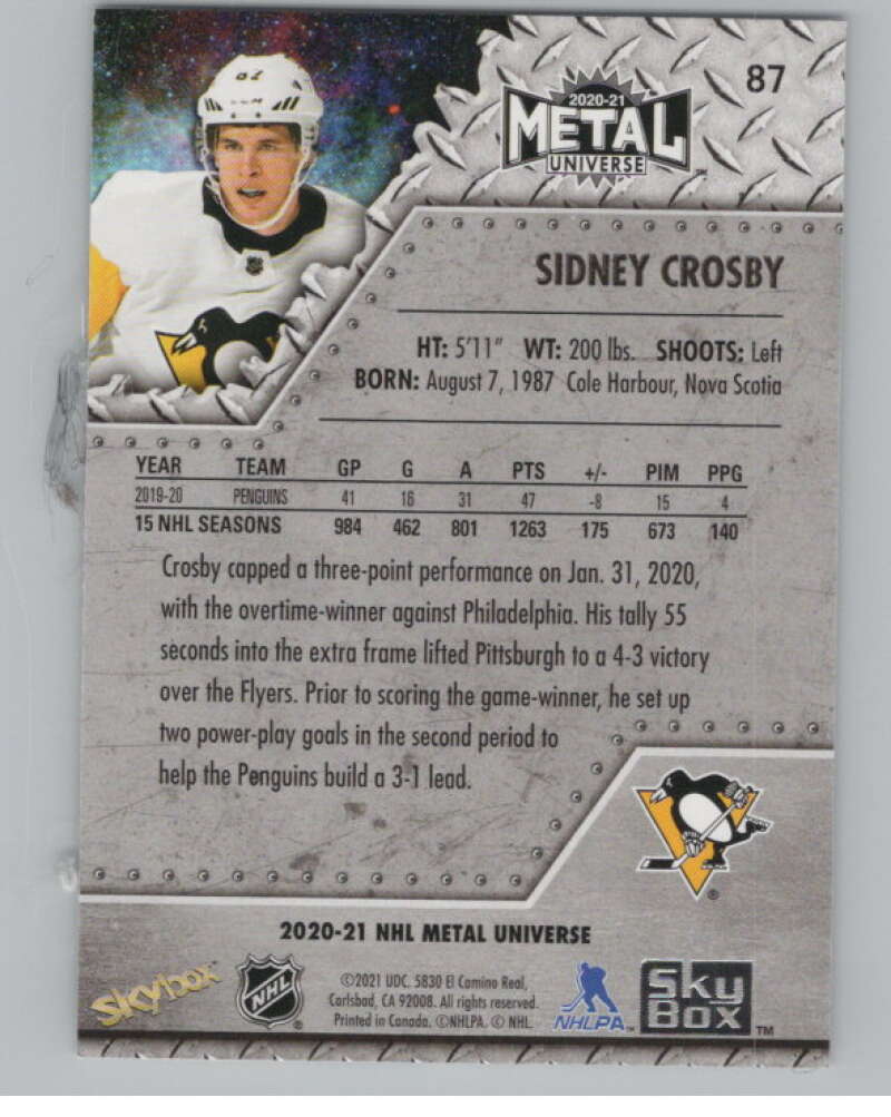 2020-21 Skybox Metal Universe #87 Sidney Crosby  Pittsburgh Penguins  V100232 Image 2