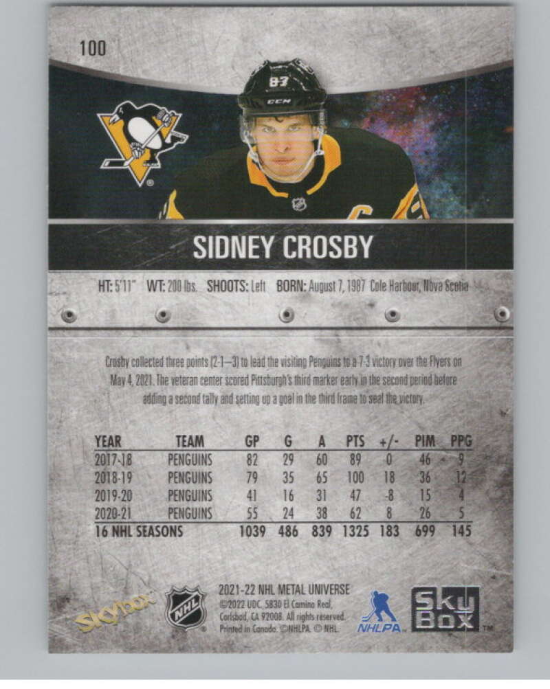 2021-22 Skybox Metal Universe #100 Sidney Crosby  Pittsburgh Penguins  V100235 Image 2