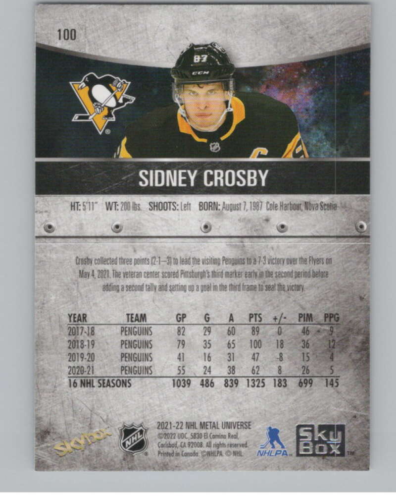 2021-22 Skybox Metal Universe #100 Sidney Crosby  Pittsburgh Penguins  V100236 Image 2