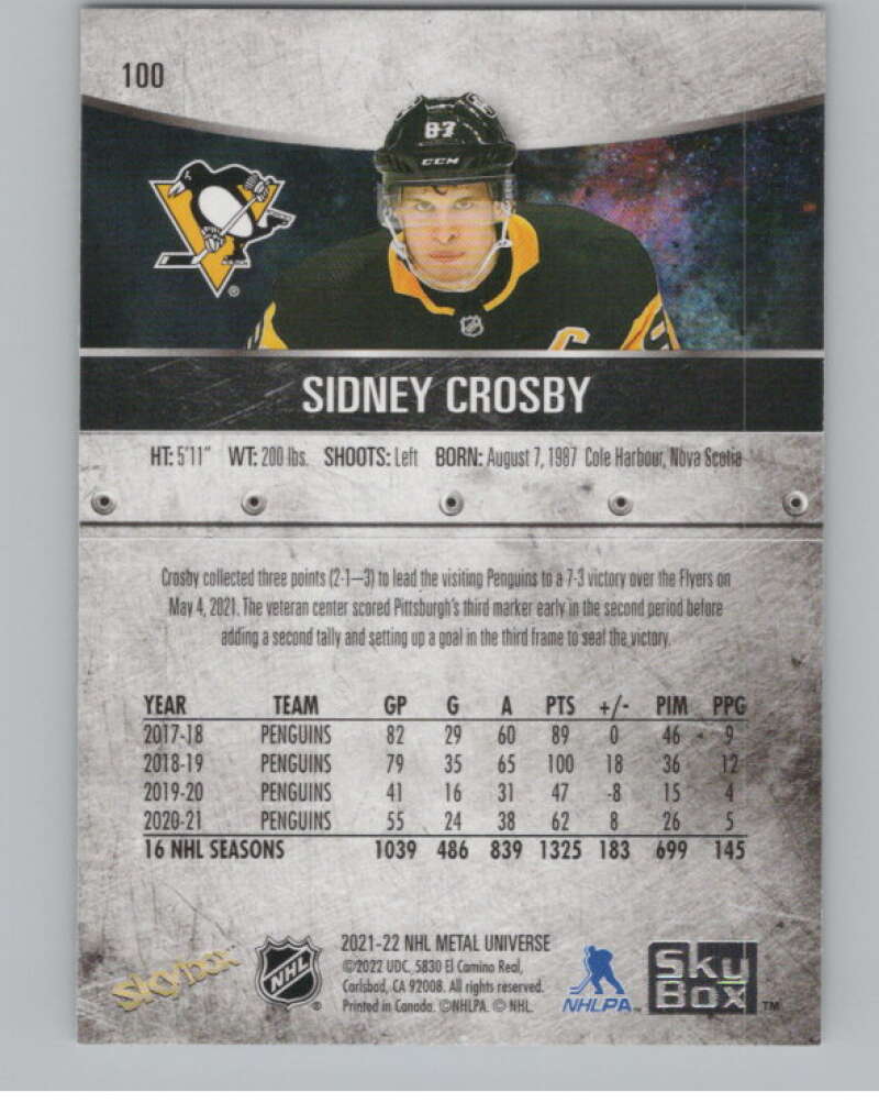 2021-22 Skybox Metal Universe #100 Sidney Crosby  Pittsburgh Penguins  V100237 Image 2