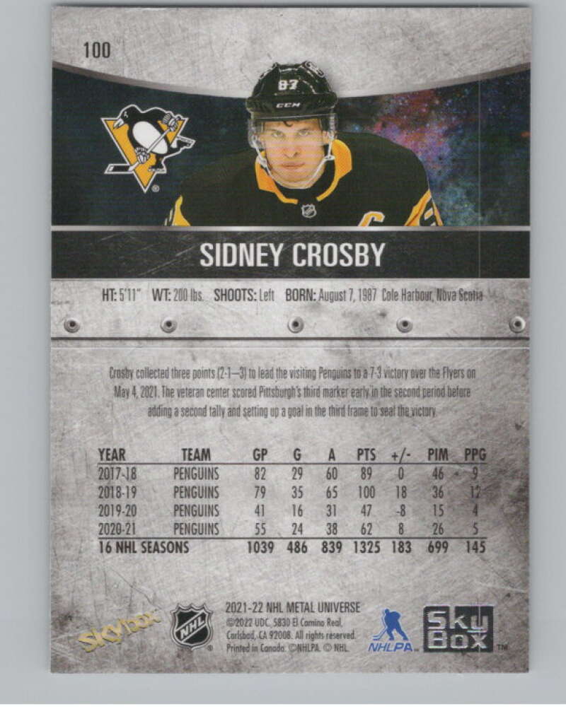 2021-22 Skybox Metal Universe #100 Sidney Crosby  Pittsburgh Penguins  V100240 Image 2