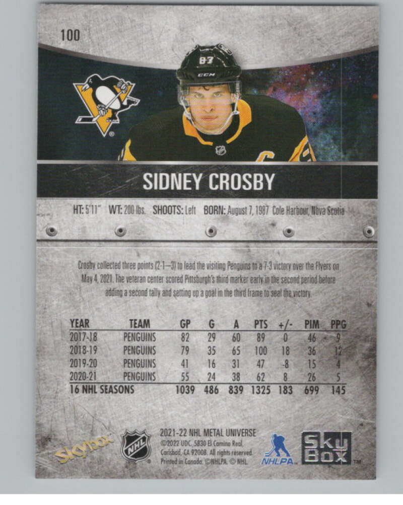2021-22 Skybox Metal Universe #100 Sidney Crosby  Pittsburgh Penguins  V100241 Image 2