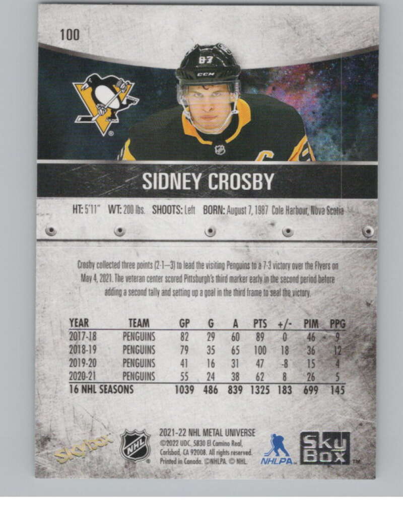 2021-22 Skybox Metal Universe #100 Sidney Crosby  Pittsburgh Penguins  V100242 Image 2