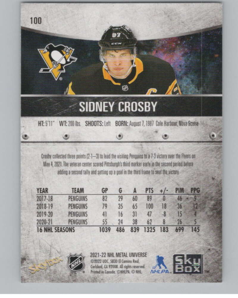 2021-22 Skybox Metal Universe #100 Sidney Crosby  Pittsburgh Penguins  V100243 Image 2