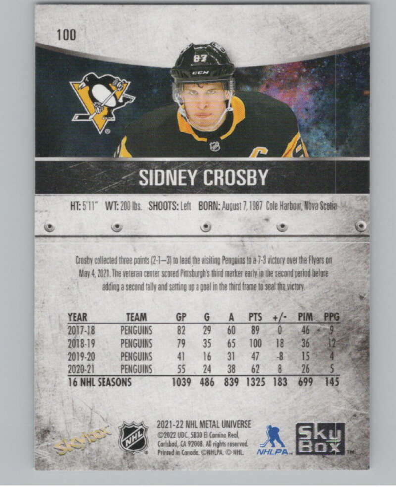 2021-22 Skybox Metal Universe #100 Sidney Crosby  Pittsburgh Penguins  V100244 Image 2