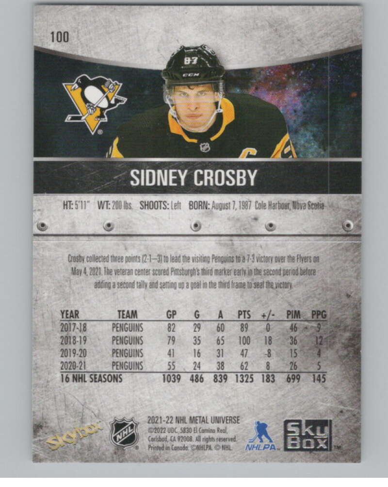 2021-22 Skybox Metal Universe #100 Sidney Crosby  Pittsburgh Penguins  V100248 Image 2