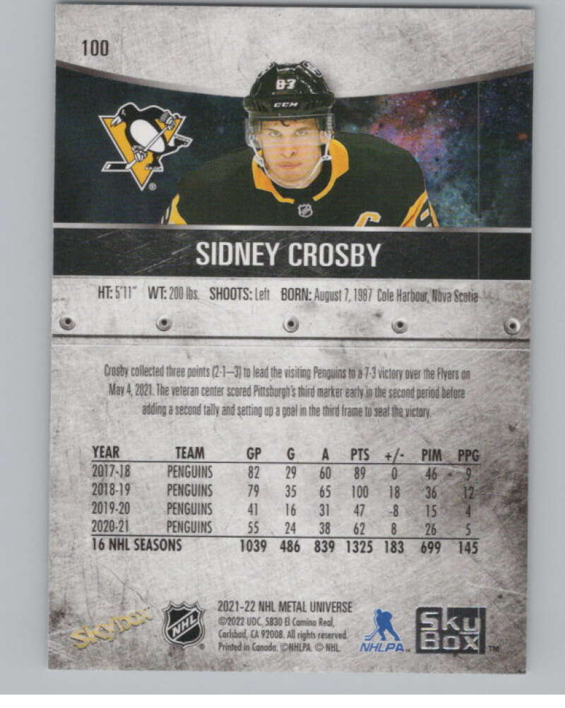 2021-22 Skybox Metal Universe #100 Sidney Crosby  Pittsburgh Penguins  V100249 Image 2