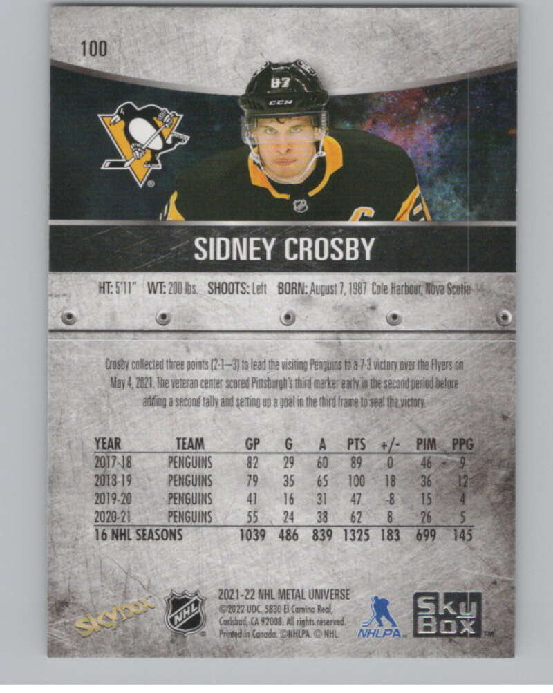 2021-22 Skybox Metal Universe #100 Sidney Crosby  Pittsburgh Penguins  V100251 Image 2
