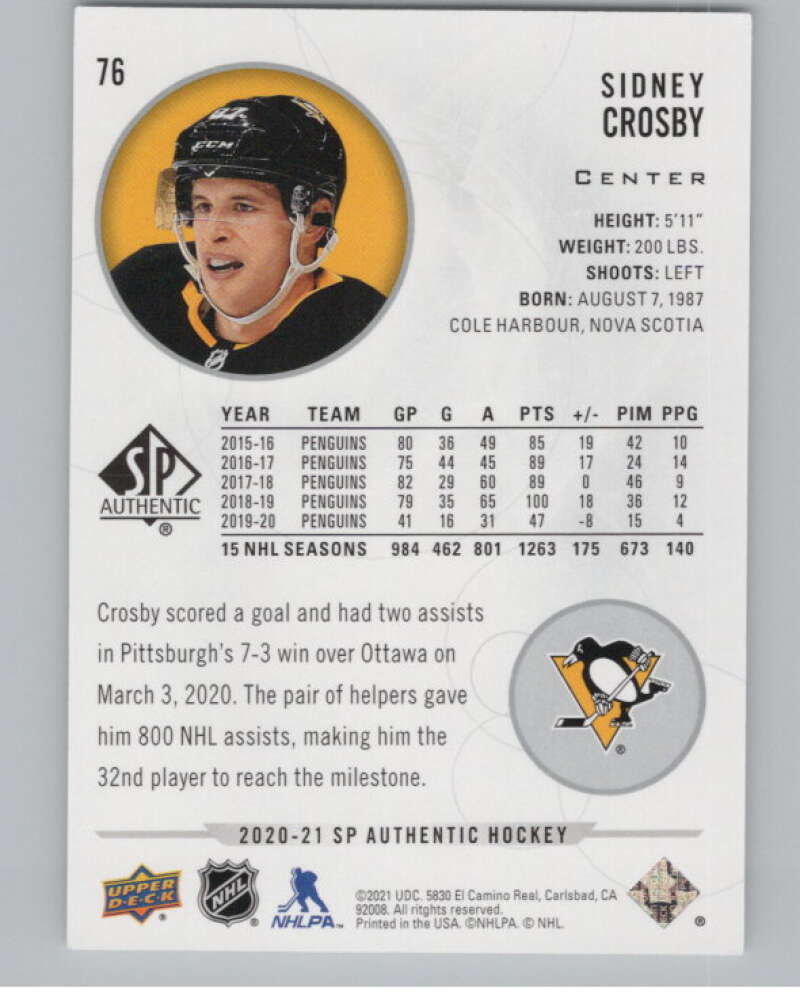 2020-21 SP #76 Sidney Crosby  Pittsburgh Penguins  V100261 Image 2