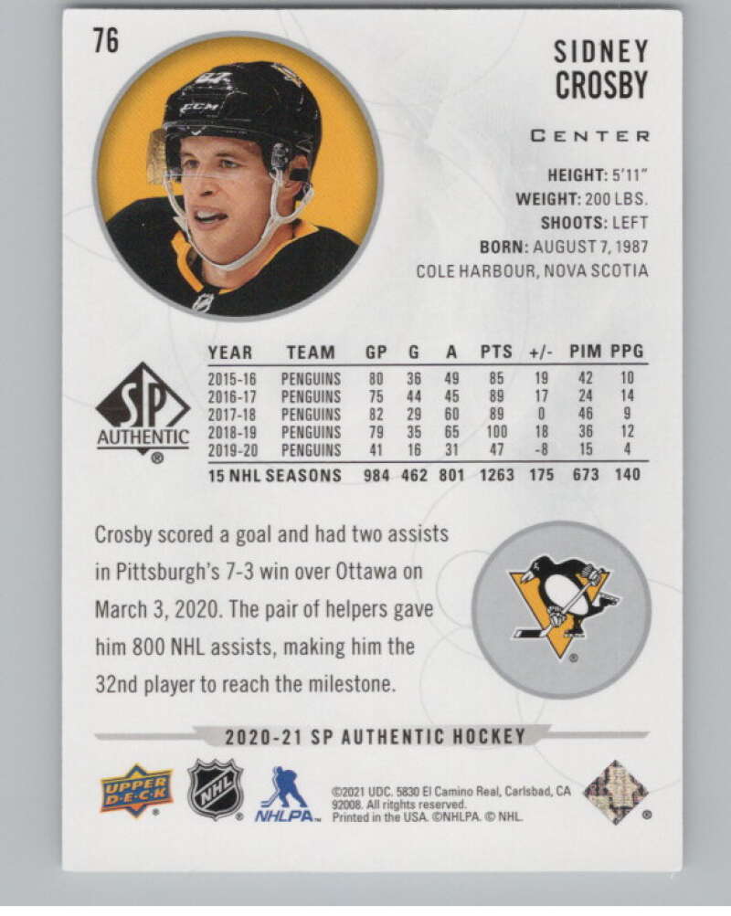 2020-21 SP #76 Sidney Crosby  Pittsburgh Penguins  V100266 Image 2