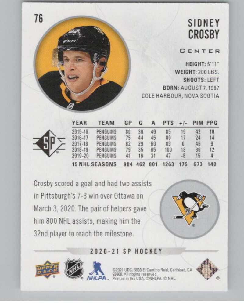 2020-21 SP #76 Sidney Crosby  Pittsburgh Penguins  V100268 Image 2