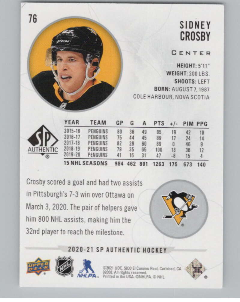 2020-21 SP #76 Sidney Crosby  Pittsburgh Penguins  V100272 Image 2