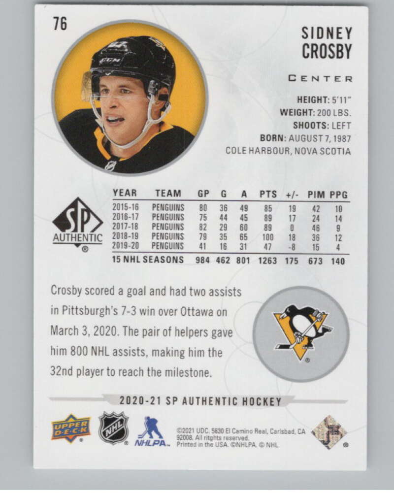 2020-21 SP #76 Sidney Crosby  Pittsburgh Penguins  V100273 Image 2