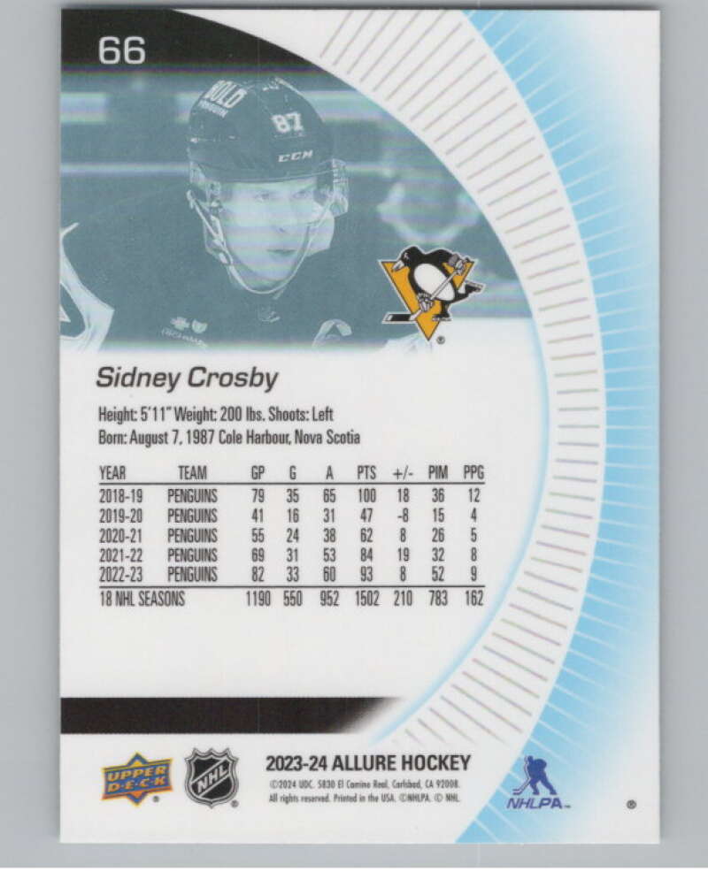 2023-24 Upper Deck Allure #66 Sidney Crosby  Pittsburgh Penguins  V100332 Image 2