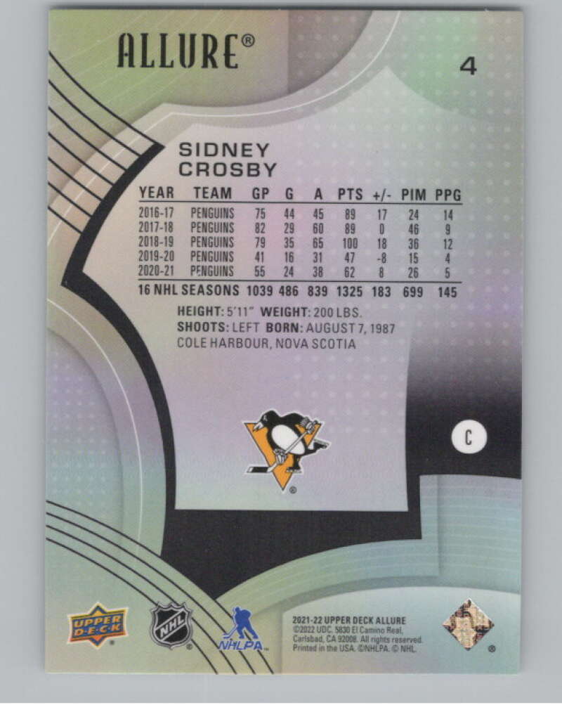 2021-22 Upper Deck Allure #4 Sidney Crosby  Pittsburgh Penguins  V100349 Image 2