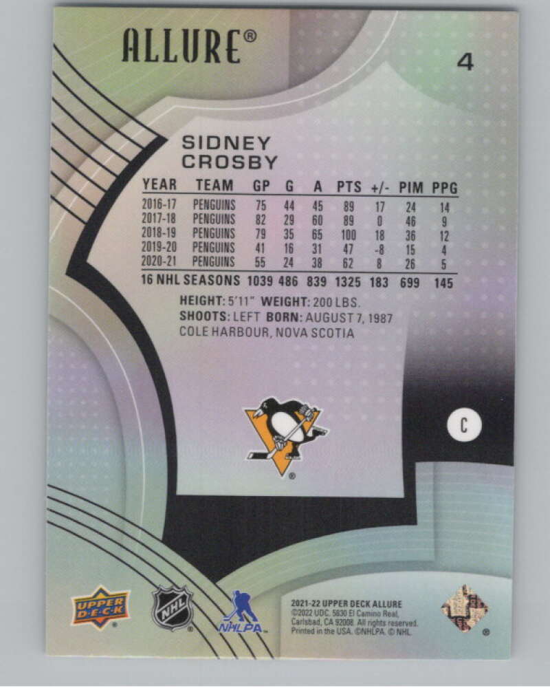 2021-22 Upper Deck Allure #4 Sidney Crosby  Pittsburgh Penguins  V100350 Image 2