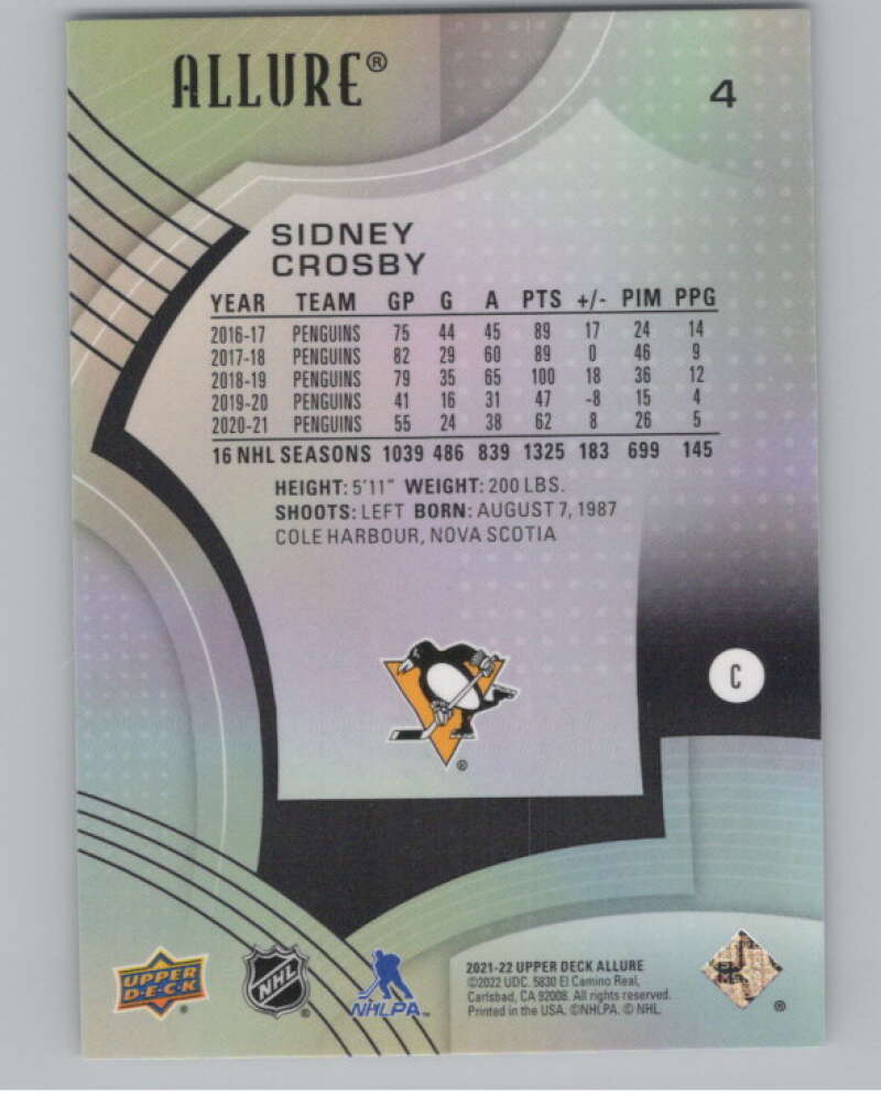 2021-22 Upper Deck Allure #4 Sidney Crosby  Pittsburgh Penguins  V100351 Image 2