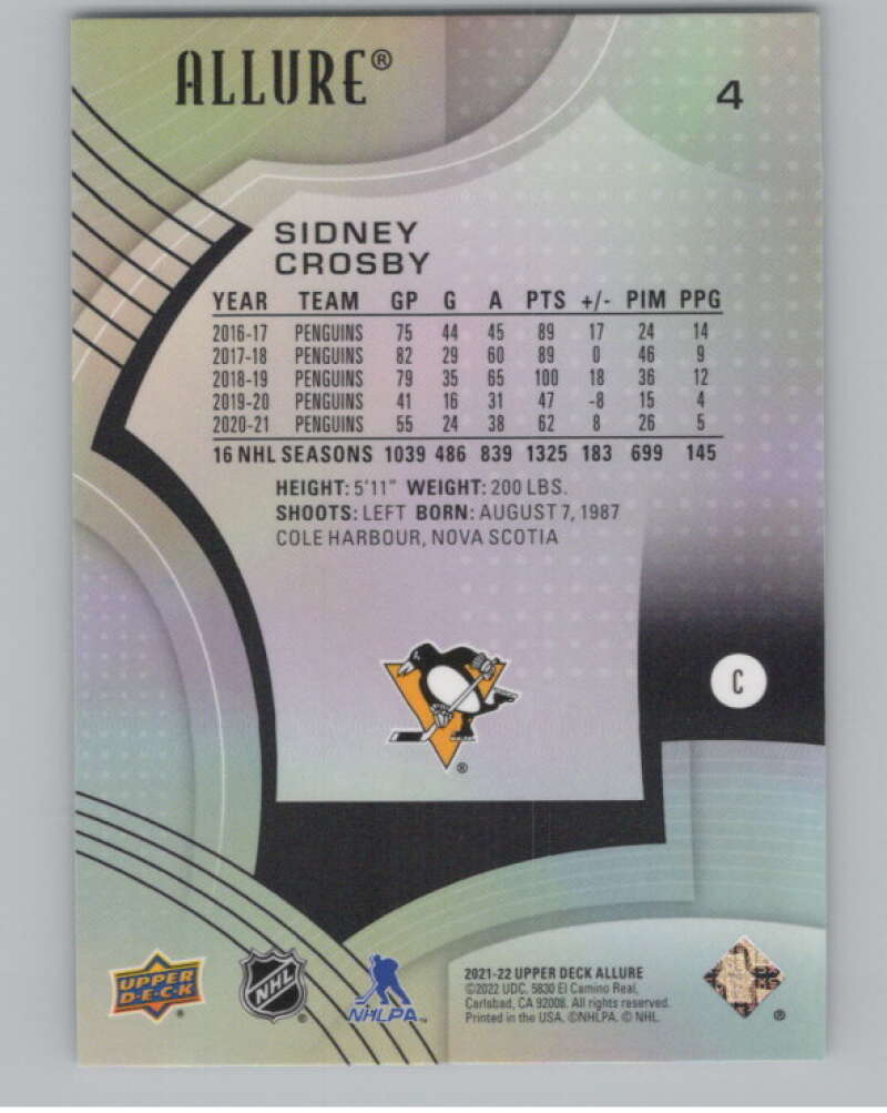 2021-22 Upper Deck Allure #4 Sidney Crosby  Pittsburgh Penguins  V100355 Image 2