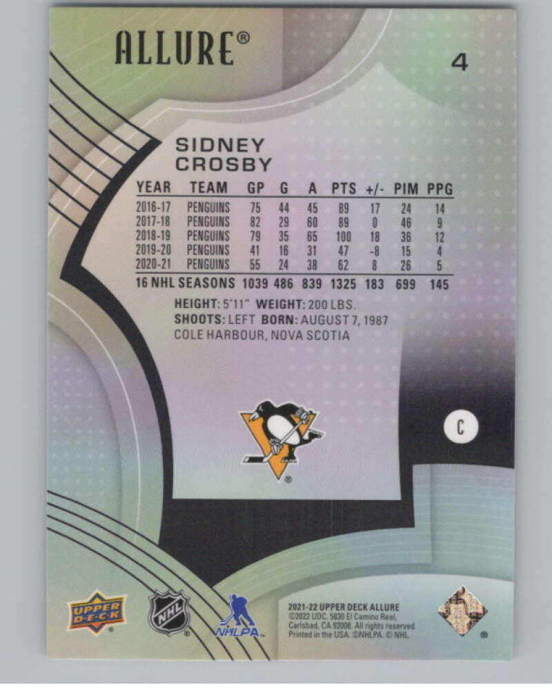 2021-22 Upper Deck Allure #4 Sidney Crosby  Pittsburgh Penguins  V100359 Image 2