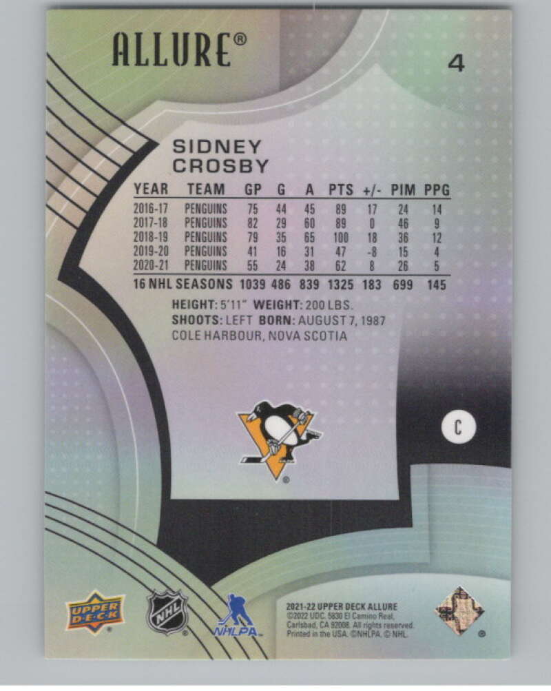 2021-22 Upper Deck Allure #4 Sidney Crosby  Pittsburgh Penguins  V100361 Image 2