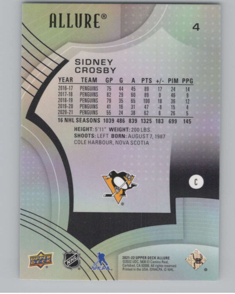 2021-22 Upper Deck Allure #4 Sidney Crosby  Pittsburgh Penguins  V100362 Image 2