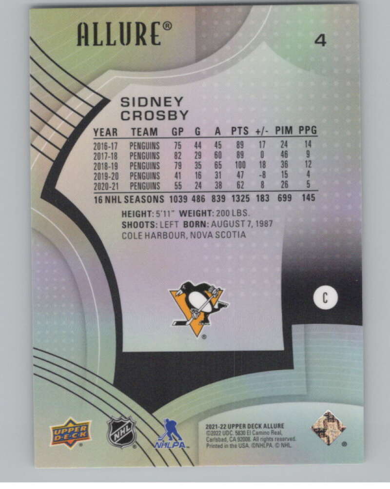 2021-22 Upper Deck Allure #4 Sidney Crosby  Pittsburgh Penguins  V100364 Image 2
