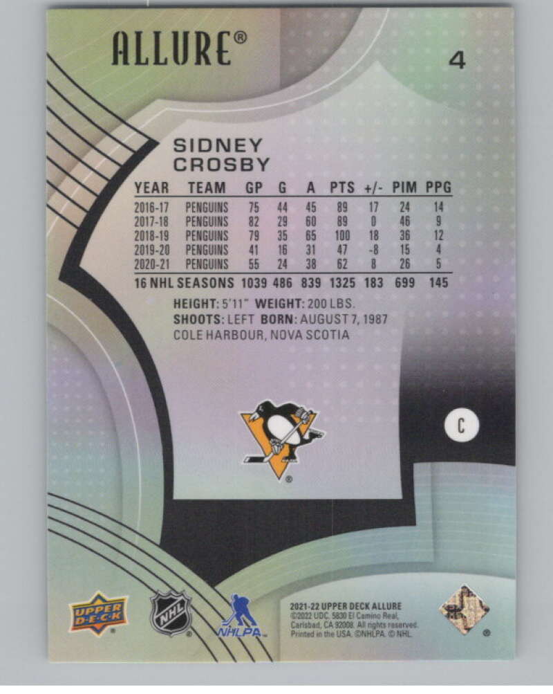 2021-22 Upper Deck Allure #4 Sidney Crosby  Pittsburgh Penguins  V100366 Image 2
