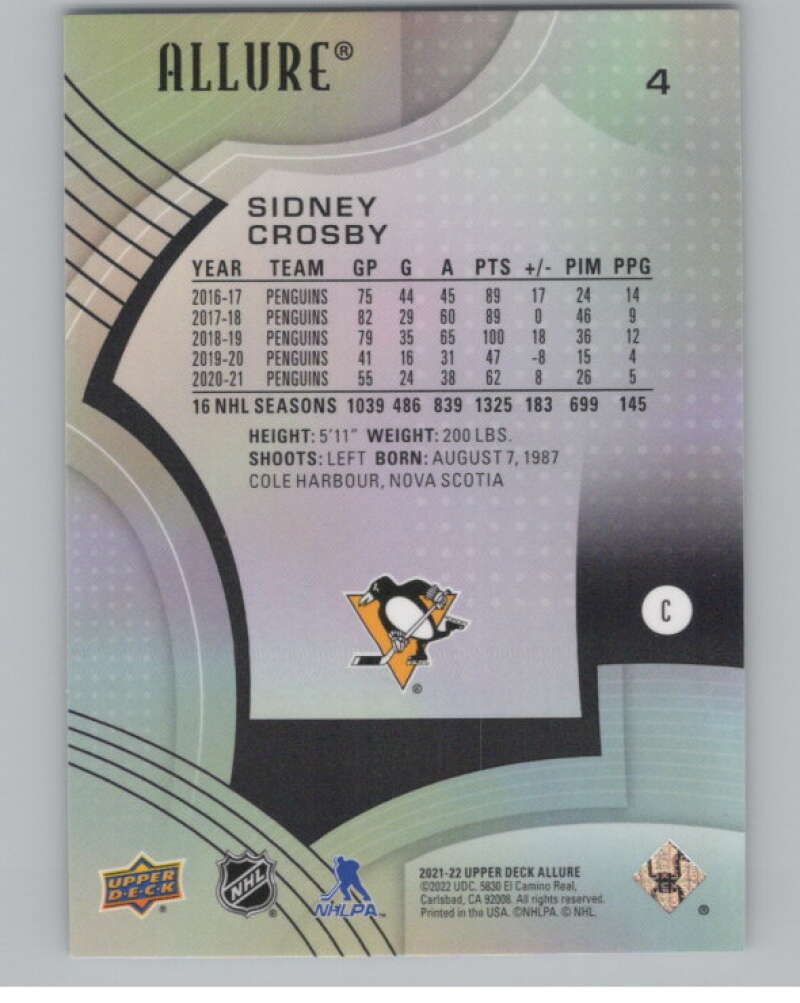 2021-22 Upper Deck Allure #4 Sidney Crosby  Pittsburgh Penguins  V100367 Image 2