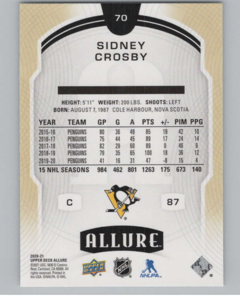 2020-21 Upper Deck Allure #70 Sidney Crosby  Pittsburgh Penguins  V100371 Image 2