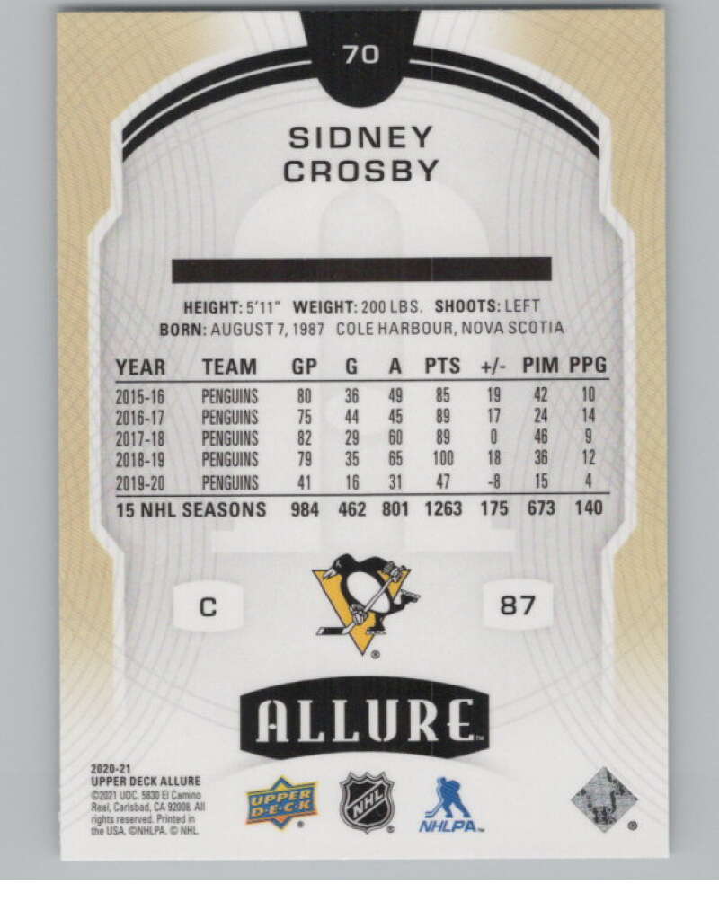 2020-21 Upper Deck Allure #70 Sidney Crosby  Pittsburgh Penguins  V100374 Image 2