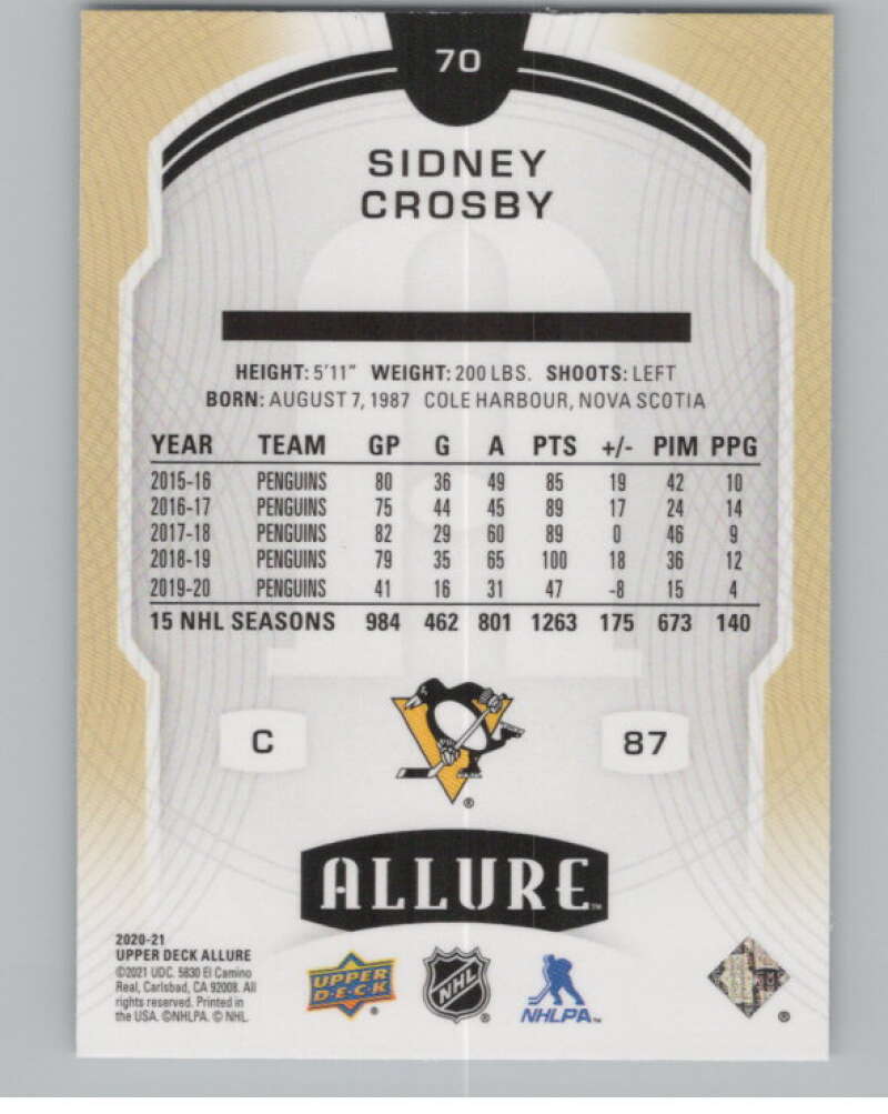 2020-21 Upper Deck Allure #70 Sidney Crosby  Pittsburgh Penguins  V100377 Image 2