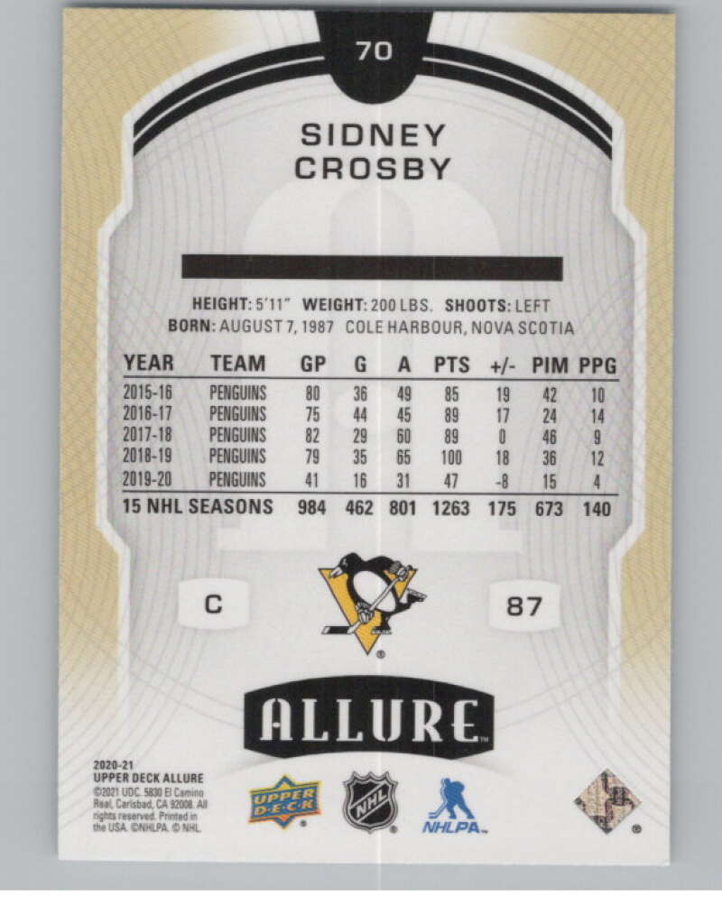 2020-21 Upper Deck Allure #70 Sidney Crosby  Pittsburgh Penguins  V100382 Image 2