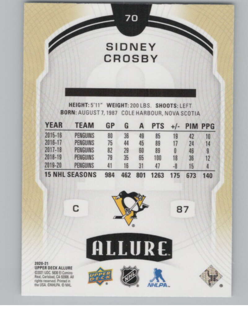 2020-21 Upper Deck Allure #70 Sidney Crosby  Pittsburgh Penguins  V100383 Image 2