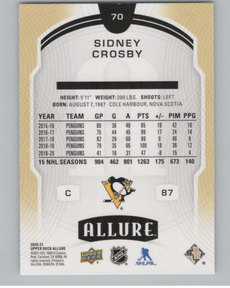 2020-21 Upper Deck Allure #70 Sidney Crosby  Pittsburgh Penguins  V100385 Image 2