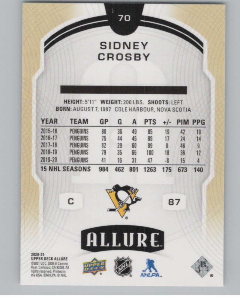 2020-21 Upper Deck Allure #70 Sidney Crosby  Pittsburgh Penguins  V100390 Image 2