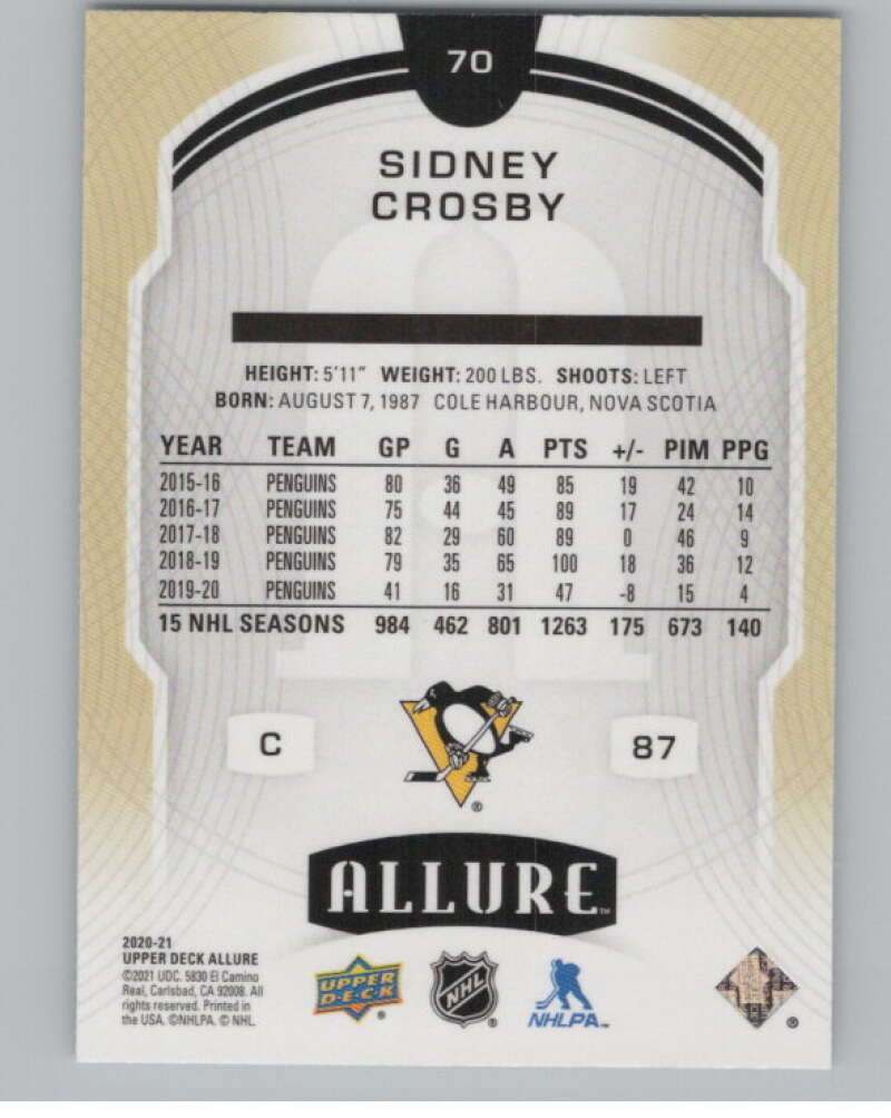 2020-21 Upper Deck Allure #70 Sidney Crosby  Pittsburgh Penguins  V100391 Image 2